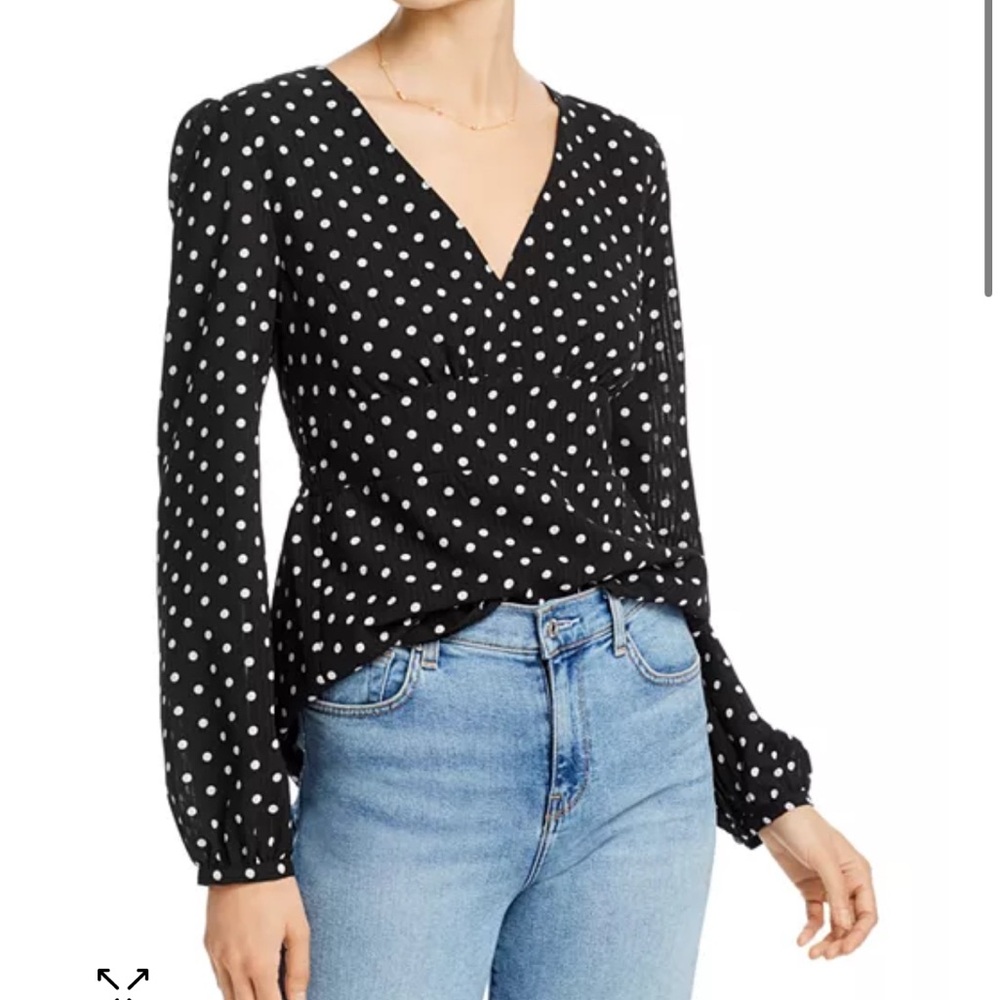 Bloomingdales AQUA Black Polka Dot Peplum Top
